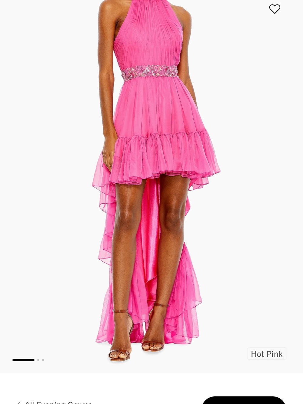 Mac Duggal Hot Pink Halter High-Low Ruffle Dress